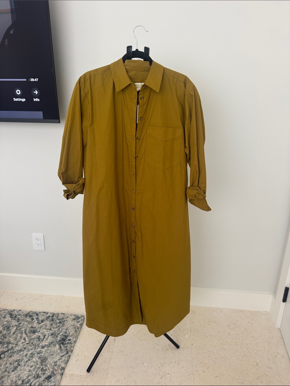 Maeve by Anthropologie Soren Long-Sleeve Shirt Dress in Mustard Yellow Size M